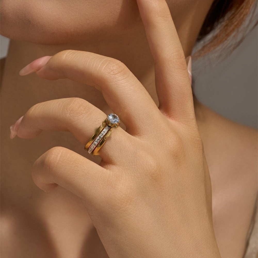 Affordable Luxury Fashion All-matching Graceful Double-layer Assembly Diamond-studded Ring Women