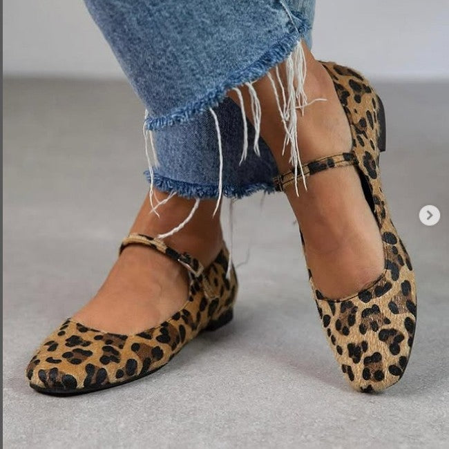 Low Heel Flat Horse Fur Leopard Print Shoes