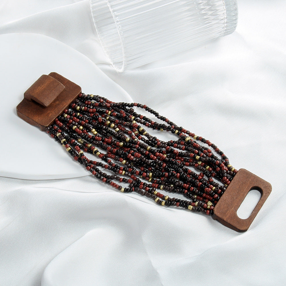 Elastic Multi-layer Rice-shaped Stringed Beads Wide Bracelet
