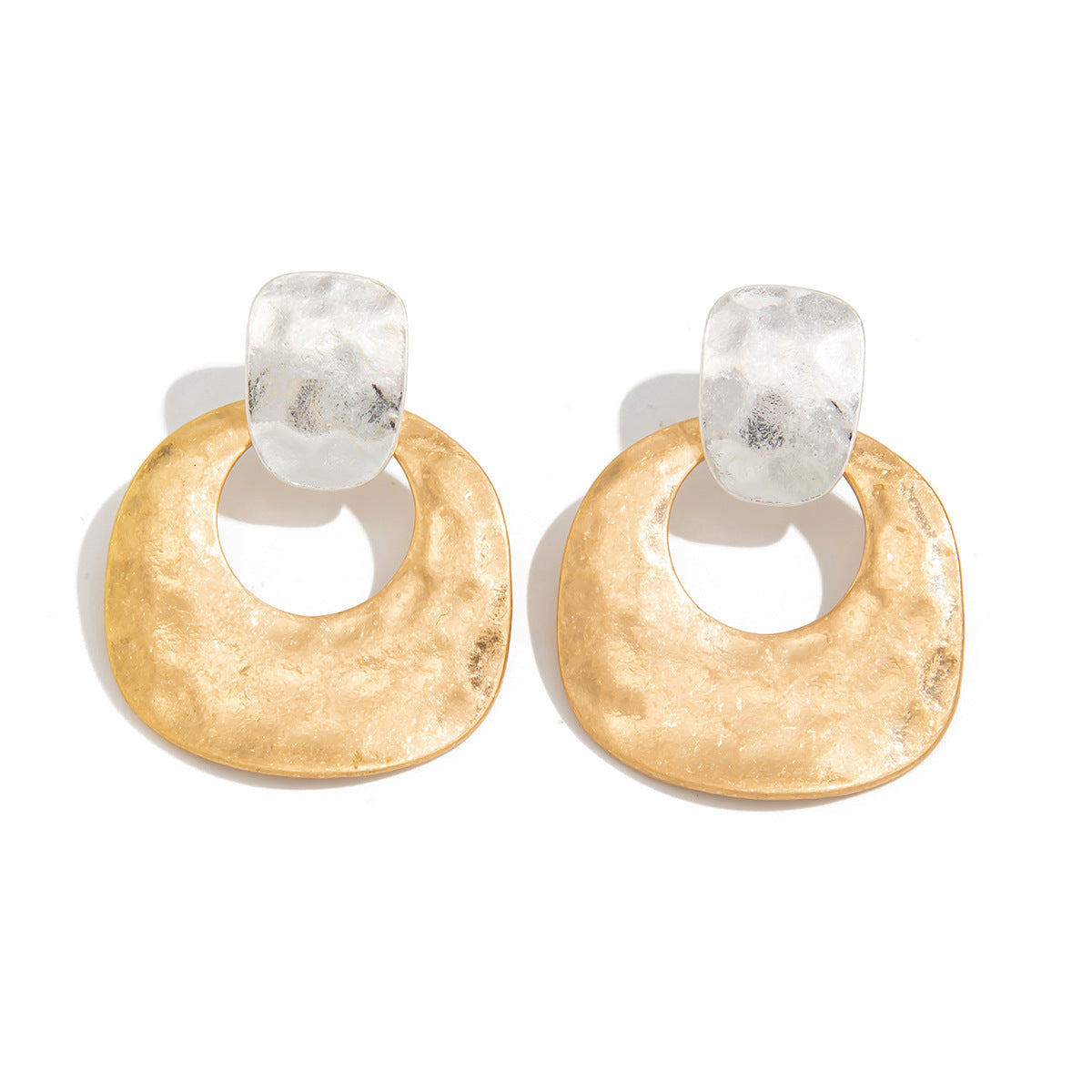 Fashion Metal Texture Glossy Earrings showcasing pleated irregular geometry design with a shiny silver finish.