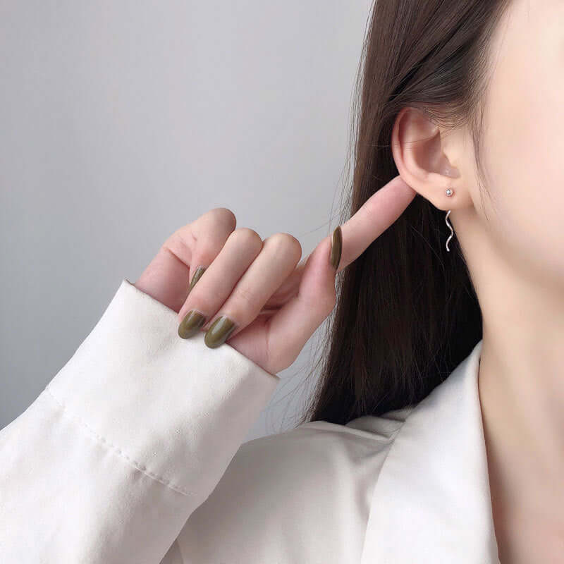 Niche Design S925 Silver Wavy Ball Hanging Earrings