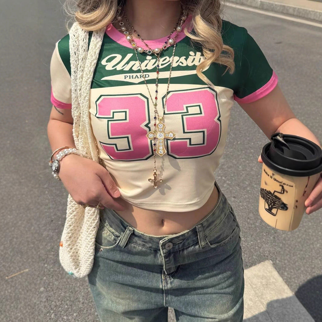 American Style Vintage Letter Print Pattern T-shirt