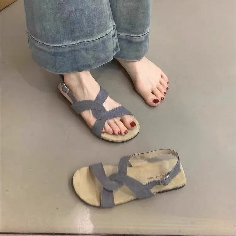 Retro Cross Strap Buckle Sandals For Women Summer