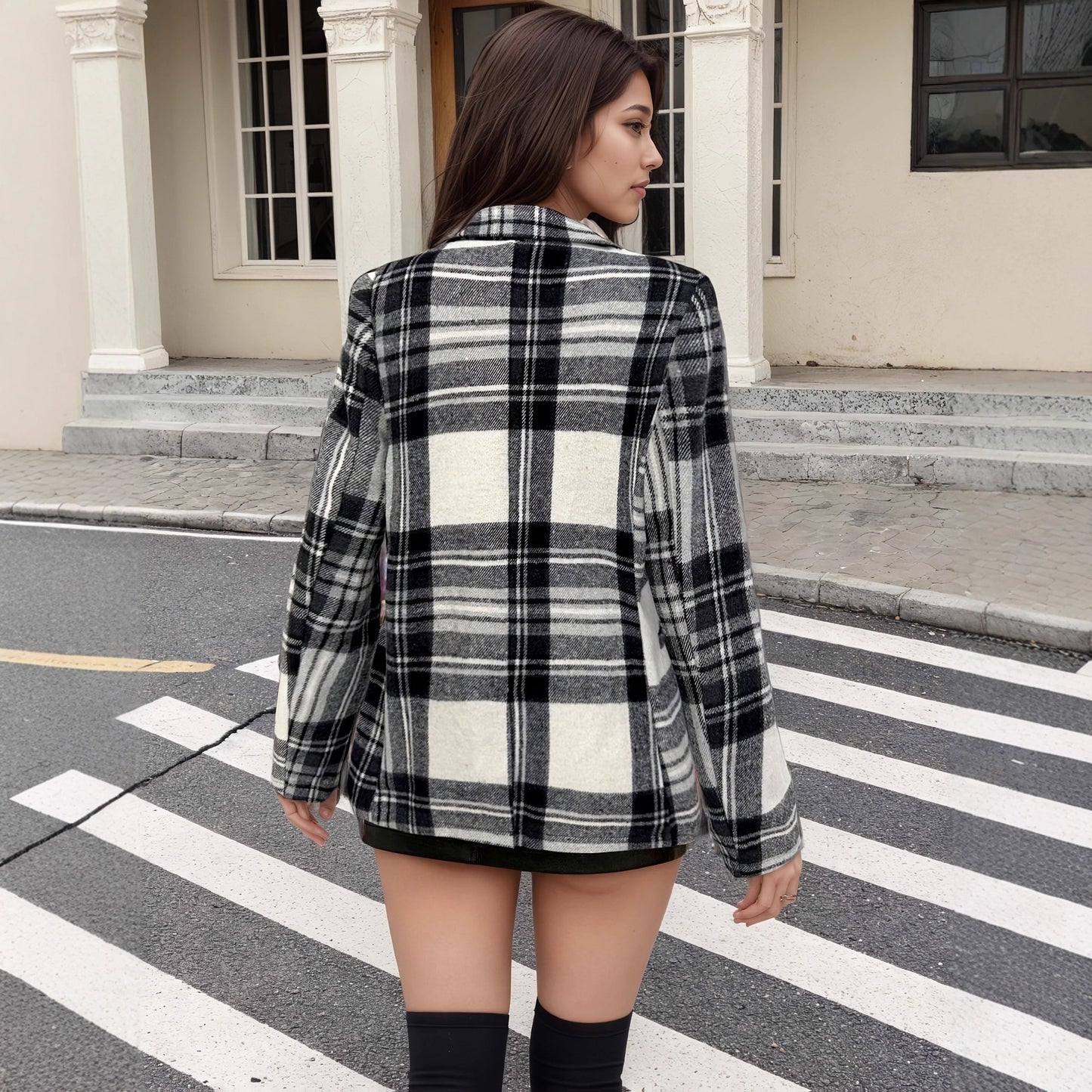 Autumn And Winter Christmas Red Plaid Long Sleeve Suit Coat