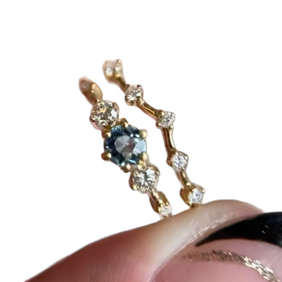 Couple Sea Blue Diamond Simple Jewelry Ring Female
