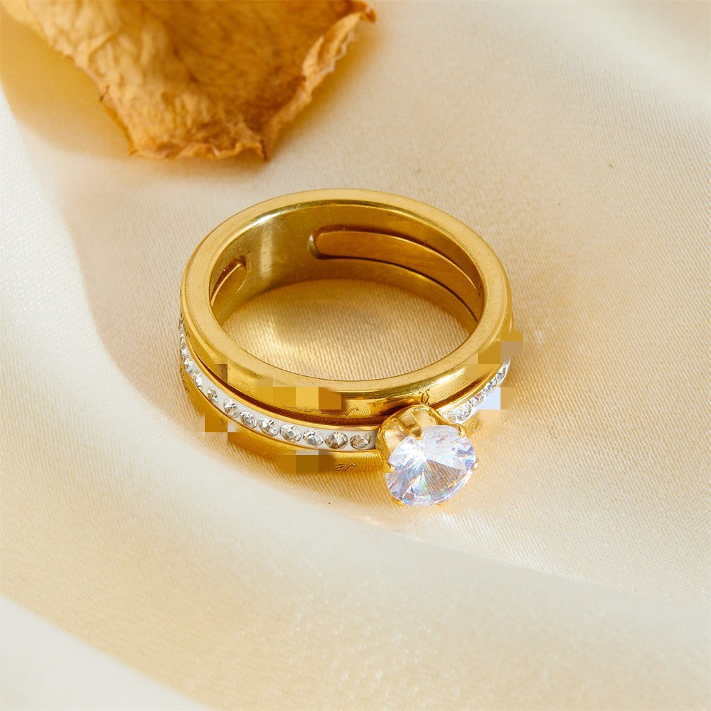 Affordable Luxury Fashion All-matching Graceful Double-layer Assembly Diamond-studded Ring Women