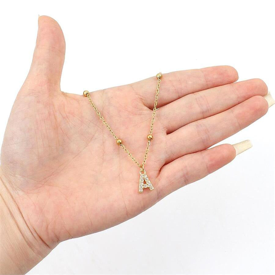 Light Luxury Diamond 26 Letter Necklace Fashion Copper Micro Zircon-inlaid Pendant