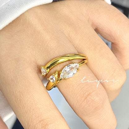 Horse Eye Zircon Ring Female Simple All-matching Thickened Plated 18K Adjustable Ring