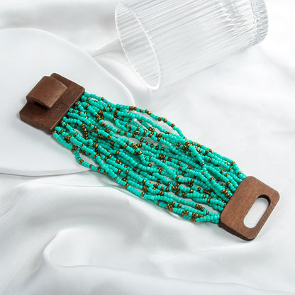 Elastic Multi-layer Rice-shaped Stringed Beads Wide Bracelet