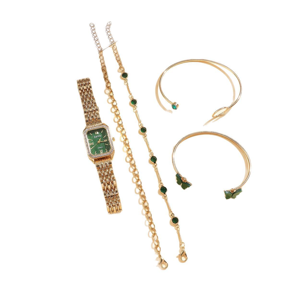 Wild Emerald Square Steel Watch Gift Set 5pcs