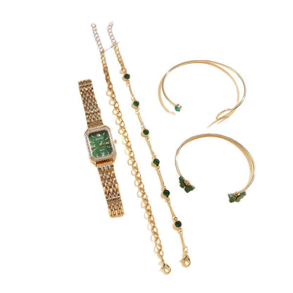 Wild Emerald Square Steel Watch Gift Set 5pcs