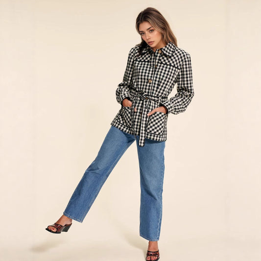 Fashion Women's Wear Plaid Button Long Sleeve Coat