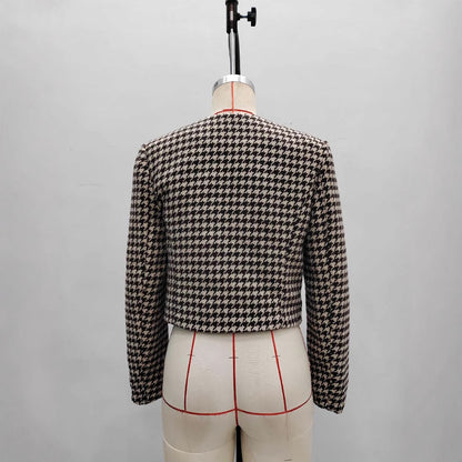 Round Neck Metal Buckle Double Pocket Embellished Coat