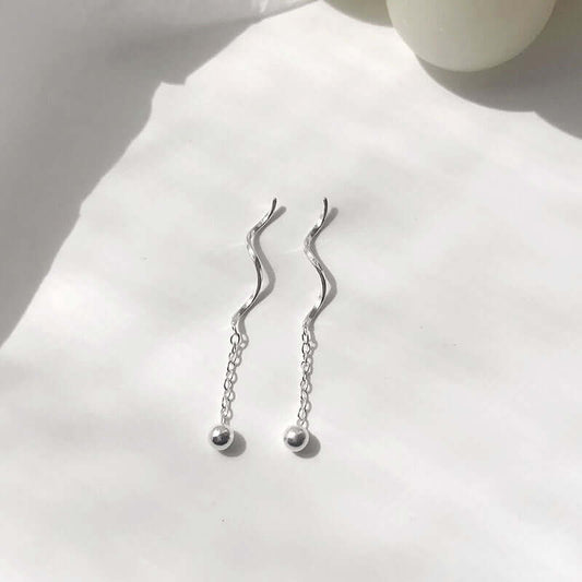 Niche Design S925 Silver Wavy Ball Hanging Earrings