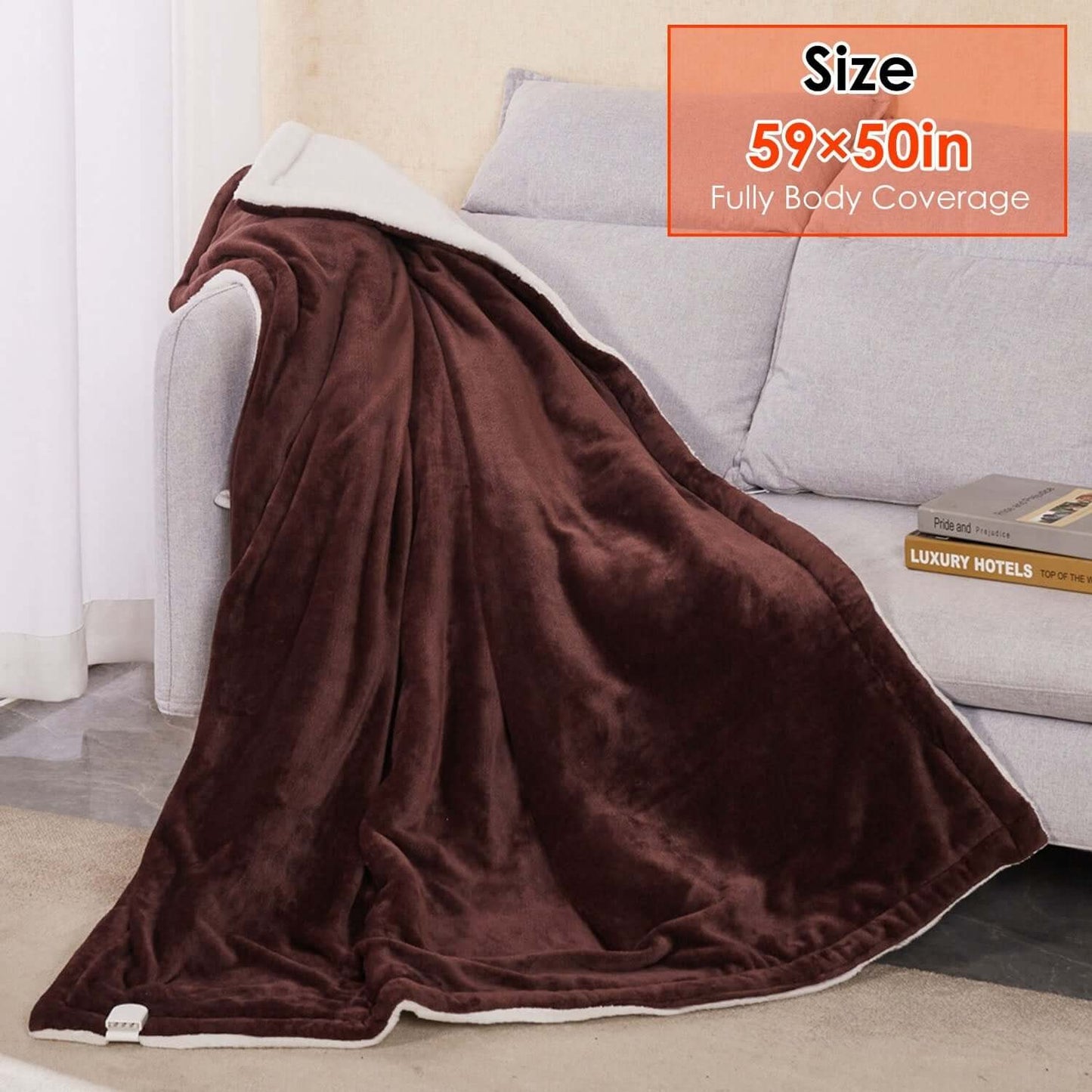 1Pc Electric Heated Flannel Throw Heated Blanket With 6 Heat Settings 1-8 Hours Auto Off Washable For Home Office Usage 59x50in