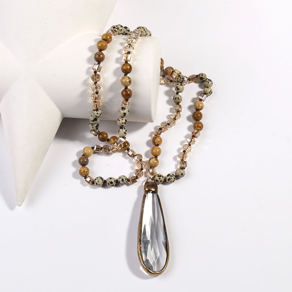 Glass Knotted Necklace Glass Water Drop Pendant Sweater Chain