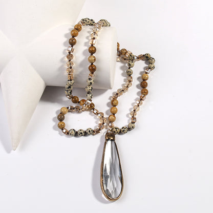 Glass Knotted Necklace Glass Water Drop Pendant Sweater Chain