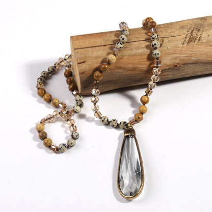Glass Knotted Necklace Glass Water Drop Pendant Sweater Chain