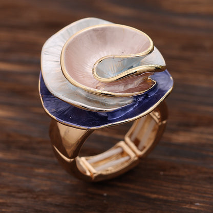 Enamel Geometric Flower Stretch Ring