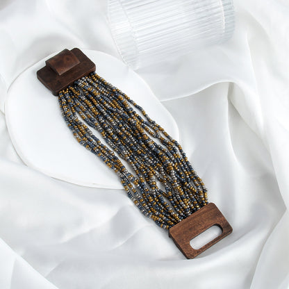 Elastic Multi-layer Rice-shaped Stringed Beads Wide Bracelet