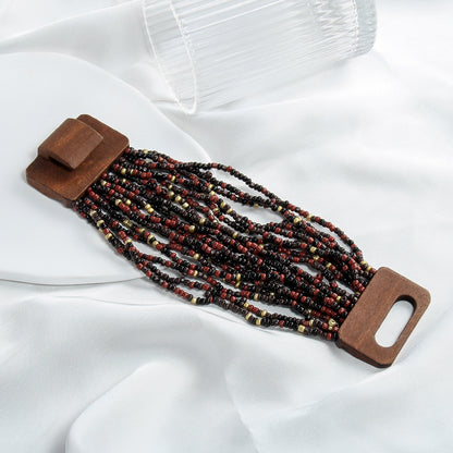 Elastic Multi-layer Rice-shaped Stringed Beads Wide Bracelet