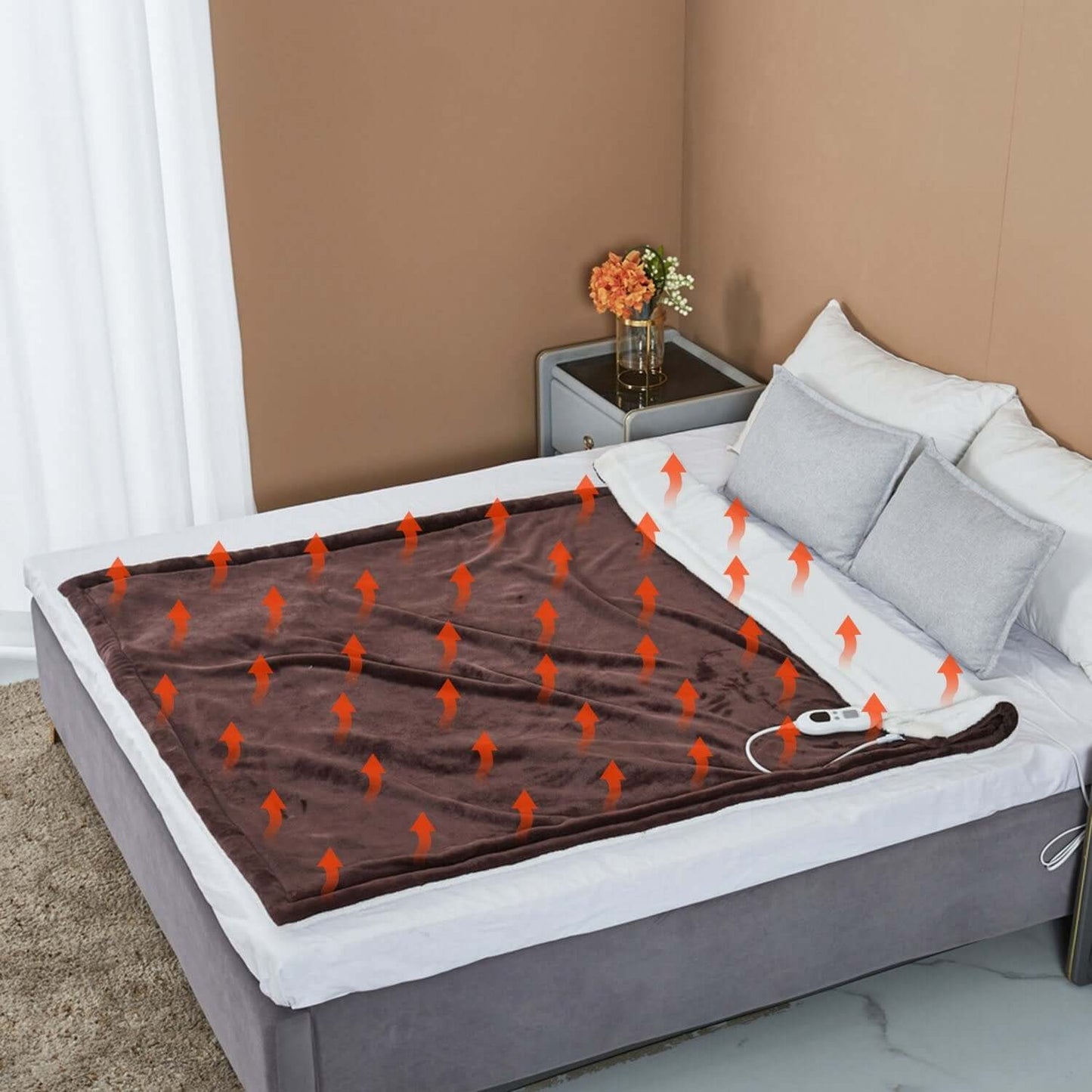 1Pc Electric Heated Flannel Throw Heated Blanket With 6 Heat Settings 1-8 Hours Auto Off Washable For Home Office Usage 59x50in