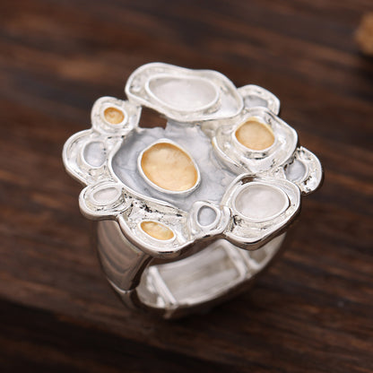 Enamel Geometric Flower Stretch Ring