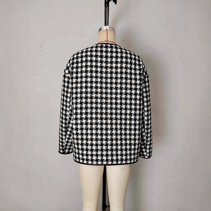 Metal Buckle Decorative Round Neck Hemming Shorts Jacket