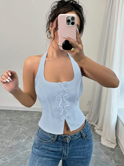Women's Minimalist Bowknot Decorative Hanging Collar Top