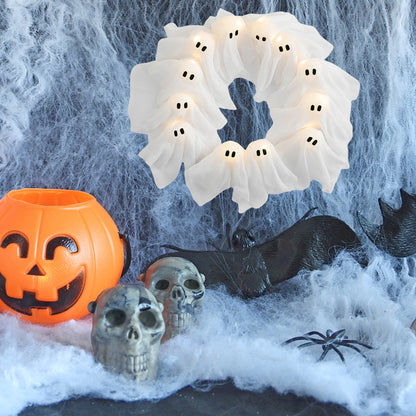 Halloween Decorations Ghost Wreath Cute Ghost Halloween Door Sign For Door Porch Wall Holiday Home Decor Glow Ghost Lights