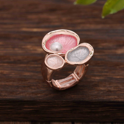 Enamel Geometric Flower Stretch Ring