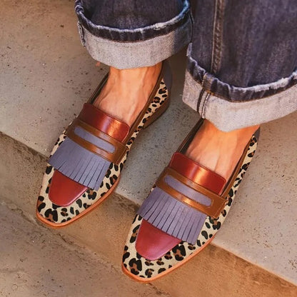 Spring New Square Toe Large Size Tassel Slip-on Shoes