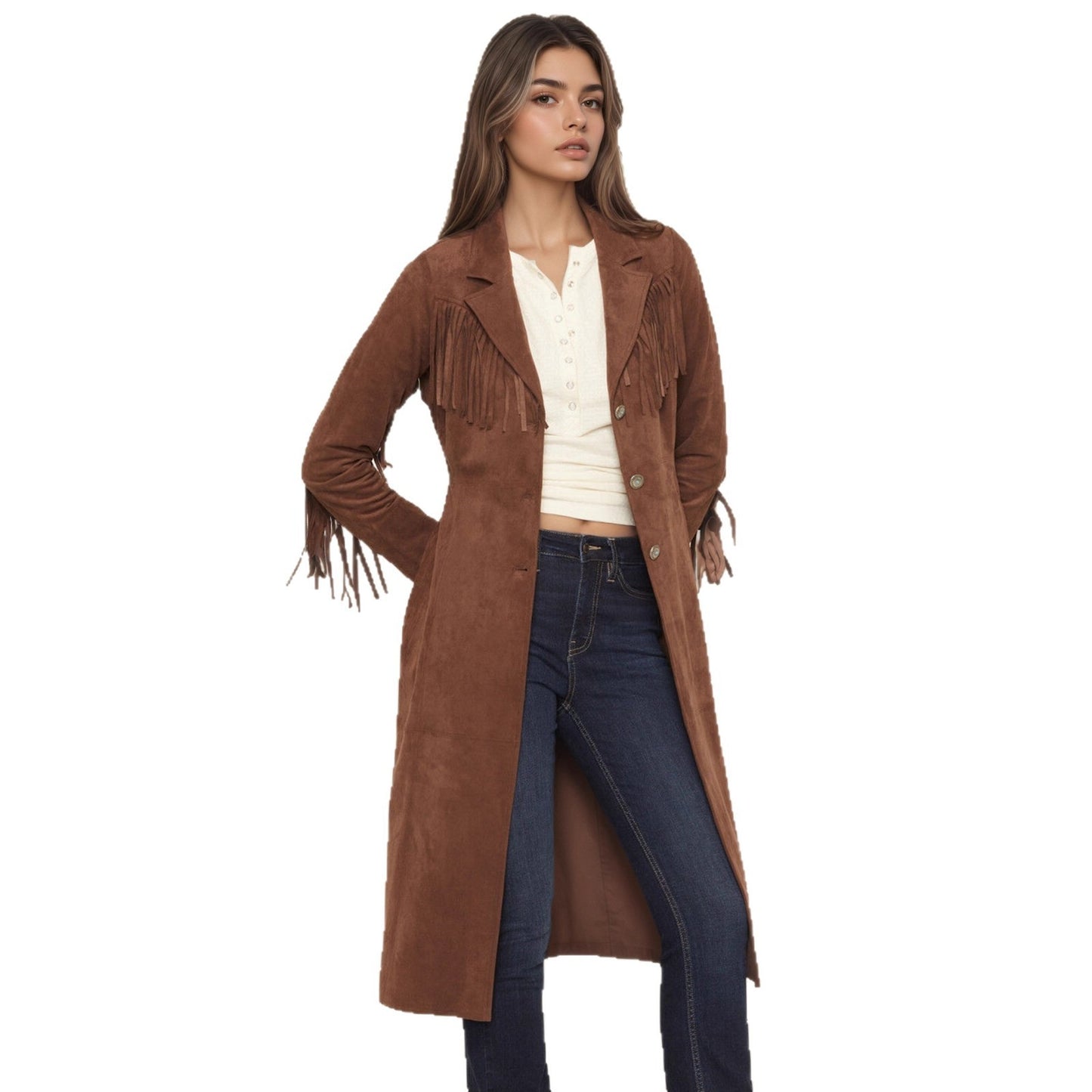 Fashion Long Tassel Design Easy Matching Coat