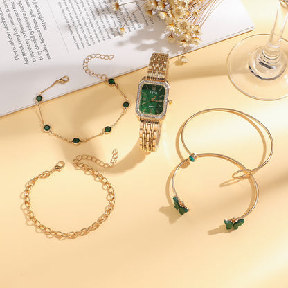 Wild Emerald Square Steel Watch Gift Set 5pcs