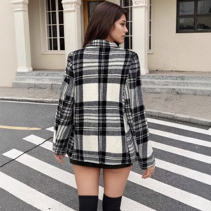 Autumn And Winter Christmas Red Plaid Long Sleeve Suit Coat