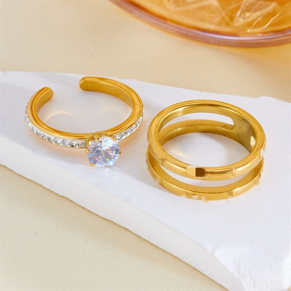 Affordable Luxury Fashion All-matching Graceful Double-layer Assembly Diamond-studded Ring Women