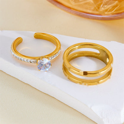 Affordable Luxury Fashion All-matching Graceful Double-layer Assembly Diamond-studded Ring Women