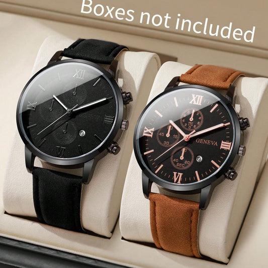 Three Eyes Calendar Men's Quartz Watch Bracelet Suit