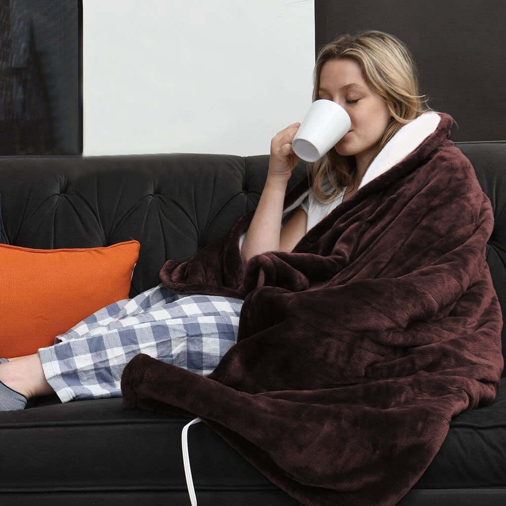 1Pc Electric Heated Flannel Throw Heated Blanket With 6 Heat Settings 1-8 Hours Auto Off Washable For Home Office Usage 59x50in