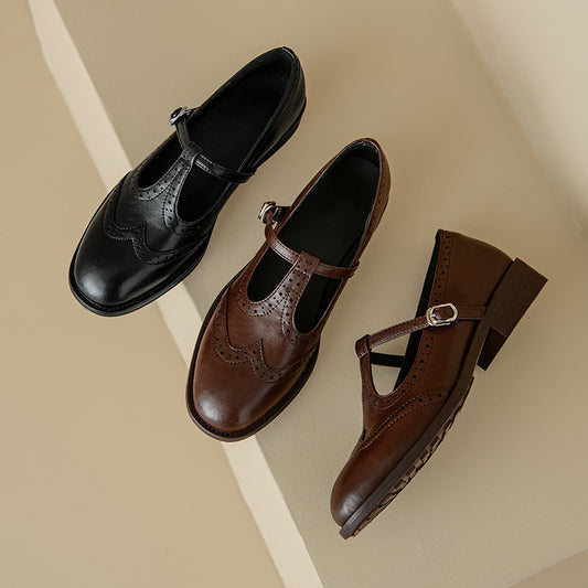 Retro Round Head T Shape Mary Jane Shoes Women