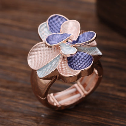 Enamel Geometric Flower Stretch Ring