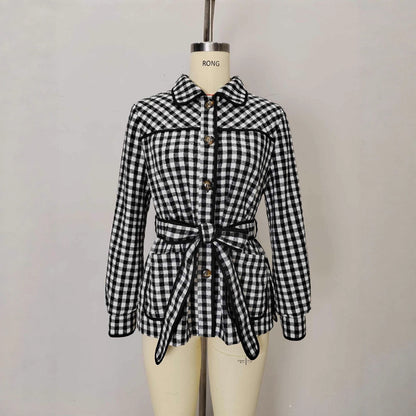 Fashion Women's Wear Plaid Button Long Sleeve Coat