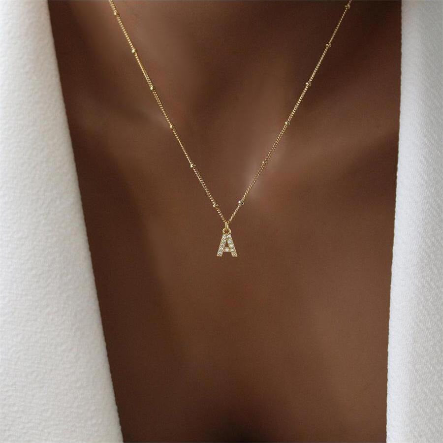 Light Luxury Diamond 26 Letter Necklace Fashion Copper Micro Zircon-inlaid Pendant