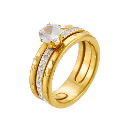 Affordable Luxury Fashion All-matching Graceful Double-layer Assembly Diamond-studded Ring Women