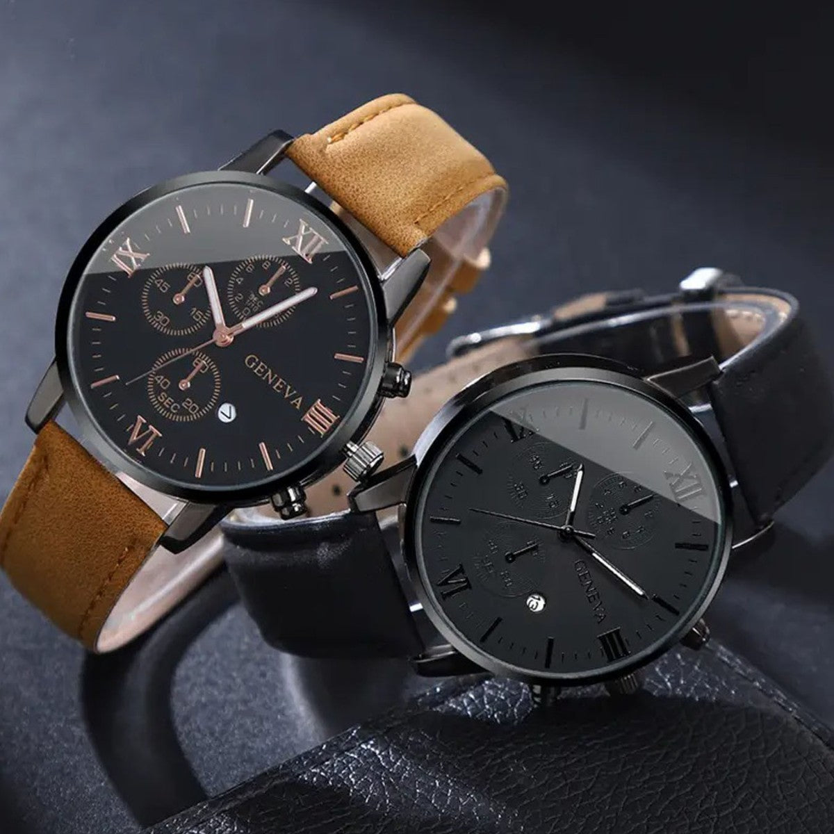 Three Eyes Calendar Men's Quartz Watch Bracelet Suit
