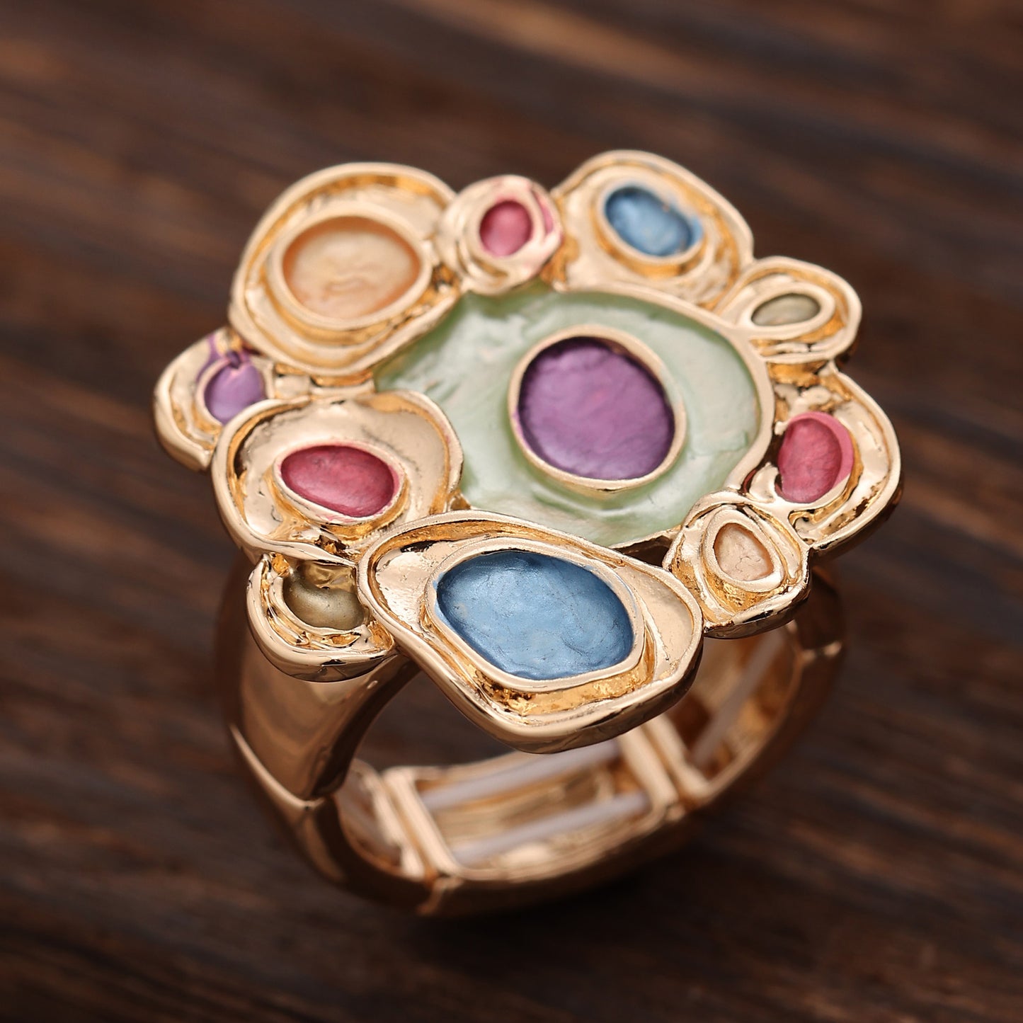 Enamel Geometric Flower Stretch Ring