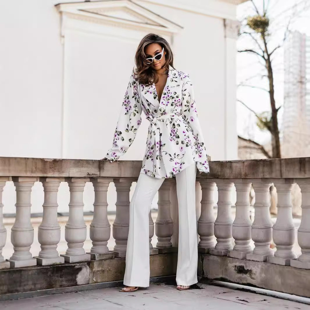 Fashion Commuter Lace Printing Long Sleeve Mid-length Women's Coat