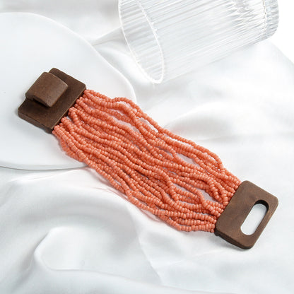 Elastic Multi-layer Rice-shaped Stringed Beads Wide Bracelet