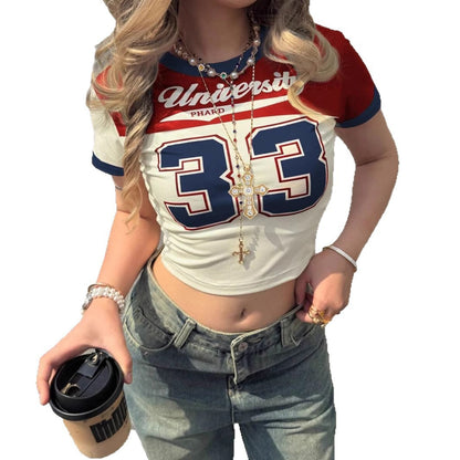 American Style Vintage Letter Print Pattern T-shirt