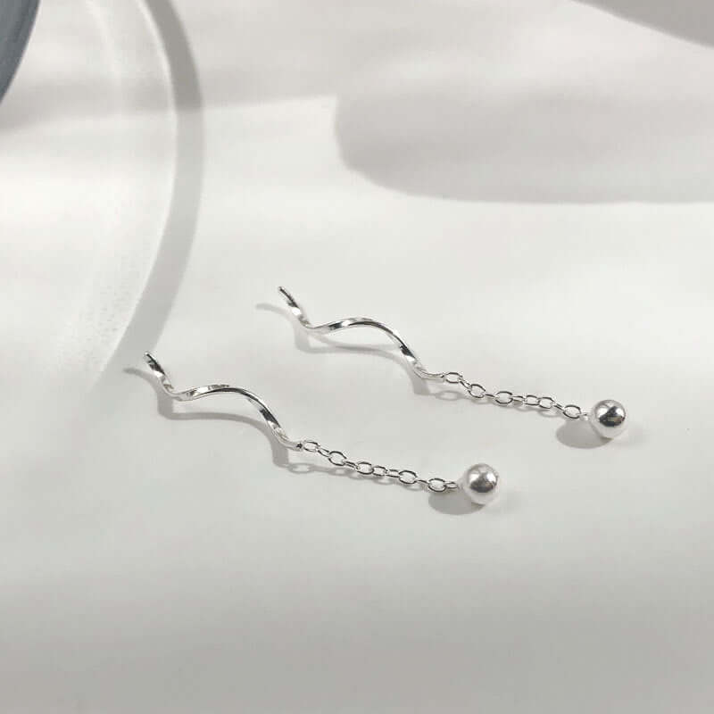 Niche Design S925 Silver Wavy Ball Hanging Earrings